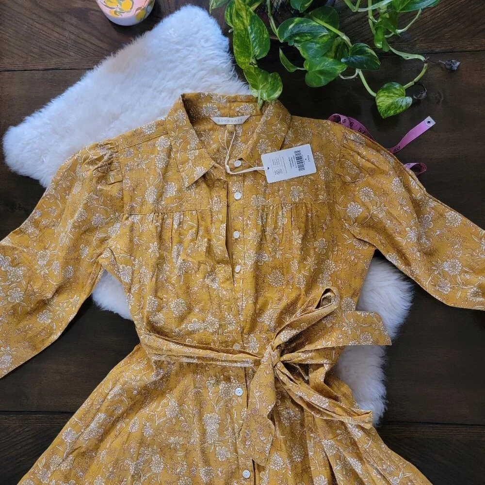 NWT Downeast Mustard Yellow Floral Cotton Midi Dress Size M - Picture 1 of 10